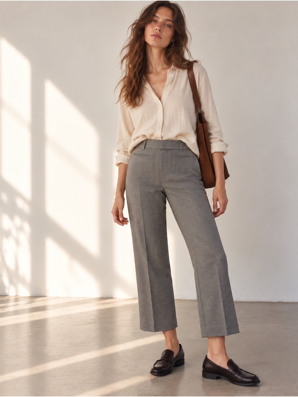 Anthropologie Maeve Black White Houndstooth Cropped Kick Flare Pants 12